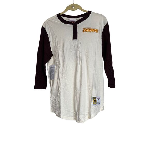 Mitchell & Ness Shirt Mens Small Cream San Diego Padres MLB Icon Henley NWT - Picture 1 of 9